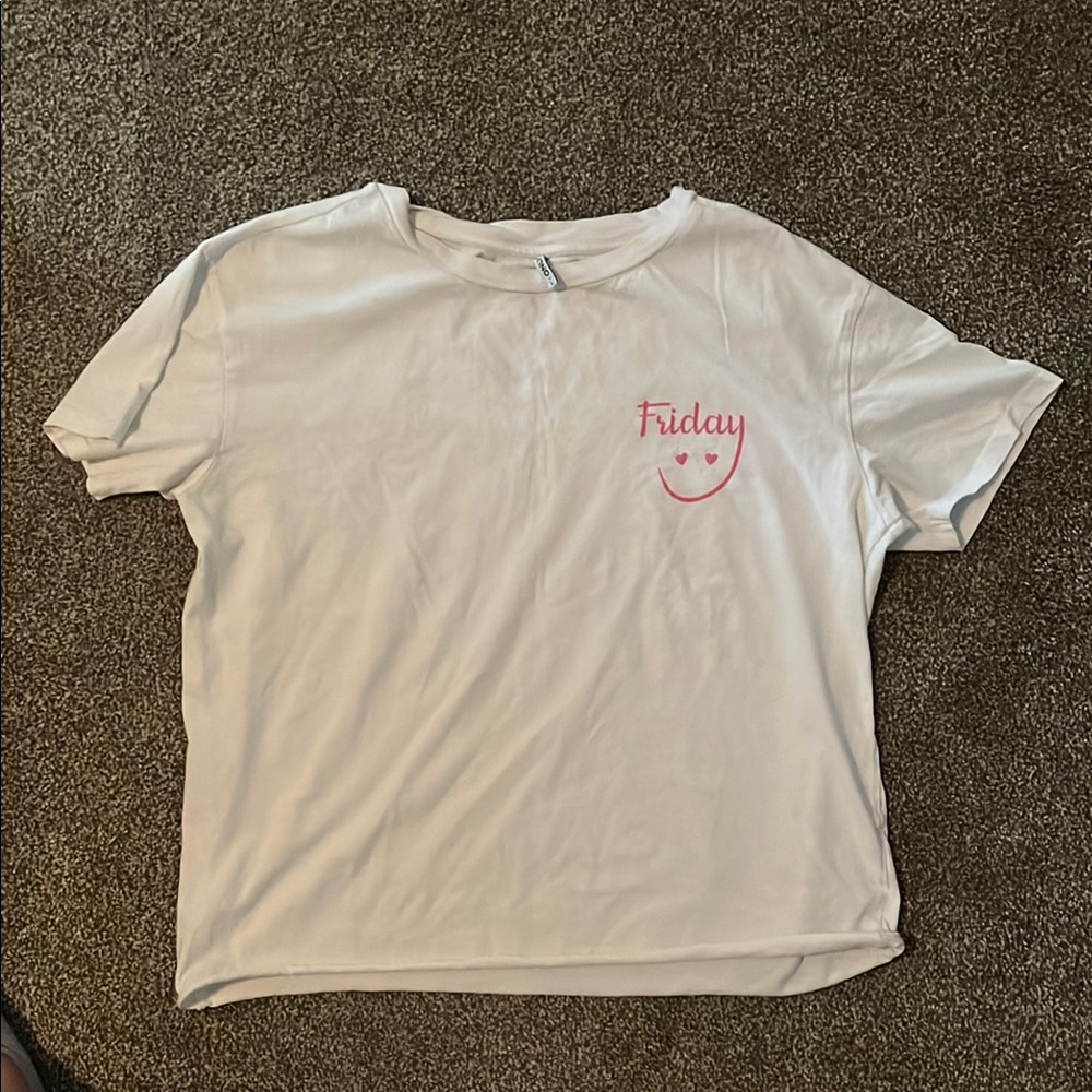 White T-Shirt with Pink 'Friday' Print size Large